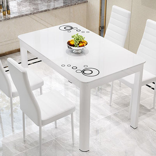 Rectangle Dining Table Modern White and Black in Glass Table for Kitchen