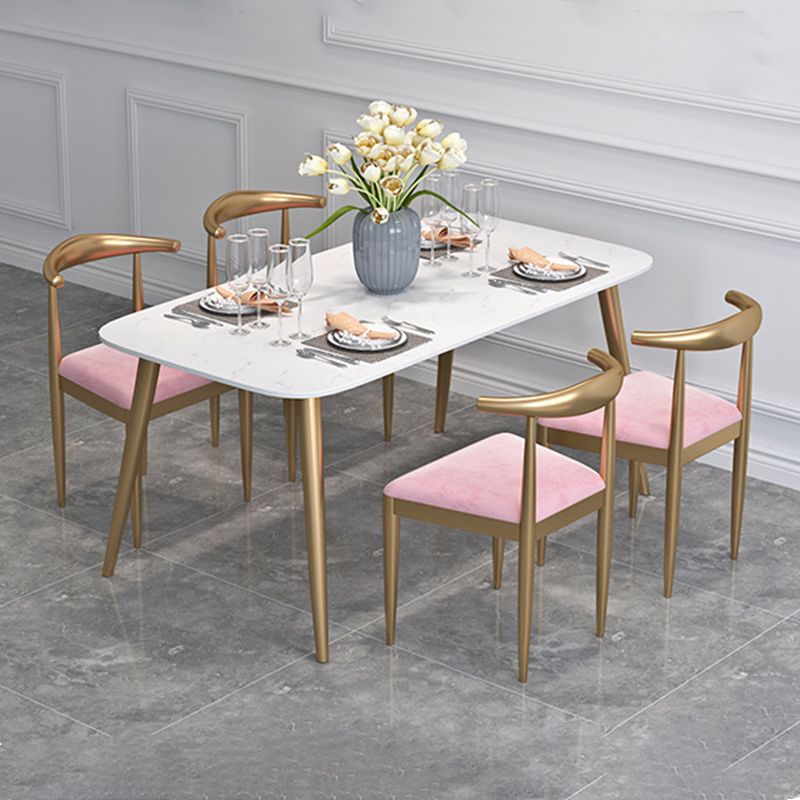 Contemporary Dining Set 1/2/5 Pcs Marble Dining Table with Cow Horn Chairs Clearhalo 'Dining Room Sets' 'Dining Tables & Seating' 'dining_room_set' 'furn' 'furn_dining_room_set' 'Furniture' 'Kitchen & Dining Furniture' 1200x1200_cf5645a6-2807-4c67-8482-99cf3dbd85b1