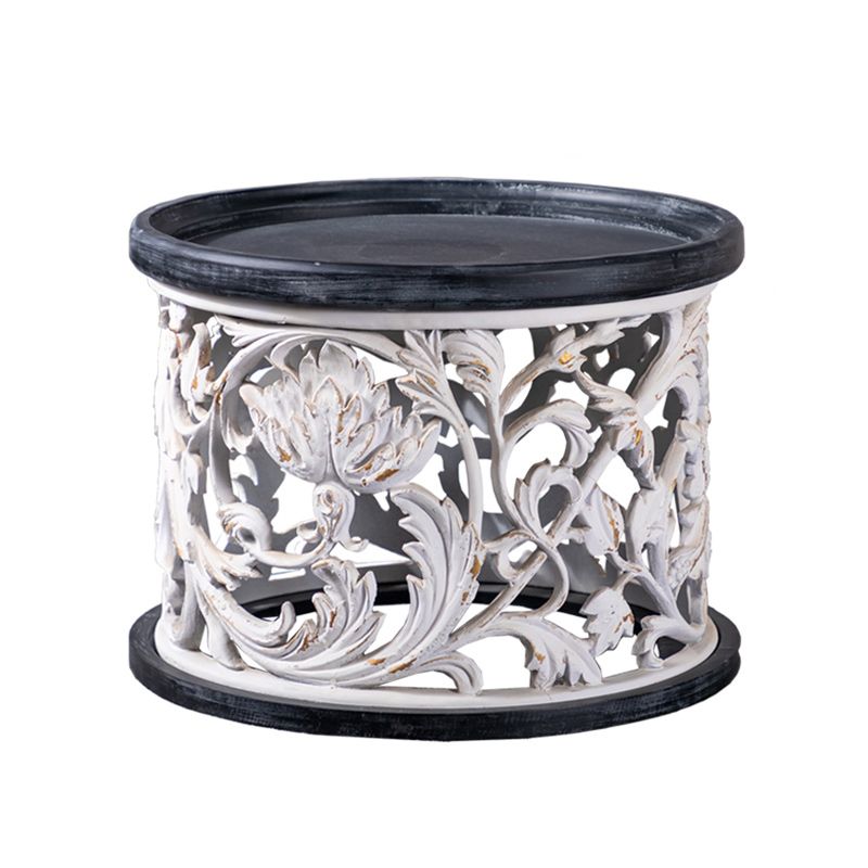 アイアンドラムエンドテーブルラウンドウッドトレイトップサイドエンドテーブル - 苦しめられた表面処理