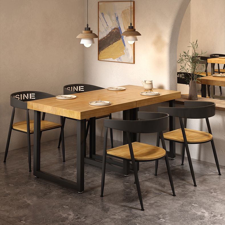 Square Solid Wood Kitchen Table Industrial Dining Table with Metal Double Pedestal Base Clearhalo ' dining_table' 'Dining Tables & Seating' 'Dining Tables' 'furn' 'furn_dining_table' 'Furniture' 'furniture_dining_table' 'Kitchen & Dining Furniture' 'kitchen&dining_furn' 'kitchen' 'kitchen_dining_table' 1200x1200_cf60dbf4-1780-428a-95e3-9fd812fc5f9c