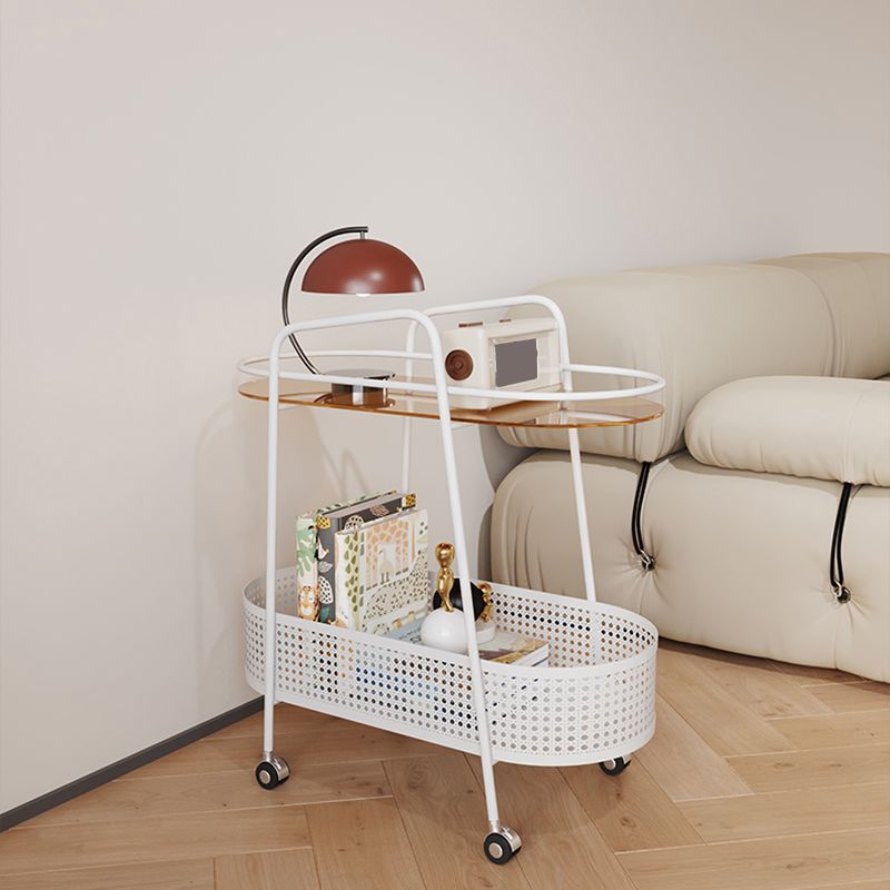 25.6" Wide Metal & Glass Side Table Elliptical Sofa Side Accent Table with Casters Clearhalo 'Coffee & Accent Tables' 'End & Side Tables' 'end_side_tables' 'furn' 'furn_end_side_tables' 'Furniture' 'Living Room Furniture' 1200x1200_cf617567-776b-4145-88b9-ac8fd5f45cb5