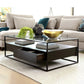 17.7" H Modern Rectangle Glass Coffee Table Metal Frame Cocktail Table with Storage Clearhalo 'Coffee & Accent Tables' 'Coffee Tables' 'coffee_tables' 'furn' 'furn_coffee_tables' 'Furniture' 'Living Room Furniture' 1200x1200_cf6477db-95aa-4f2d-800f-03f9c66dd9c9