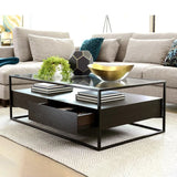17.7" H Modern Rectangle Glass Coffee Table Metal Frame Cocktail Table with Storage Clearhalo 'Coffee & Accent Tables' 'Coffee Tables' 'coffee_tables' 'furn' 'furn_coffee_tables' 'Furniture' 'Living Room Furniture' 1200x1200_cf6477db-95aa-4f2d-800f-03f9c66dd9c9