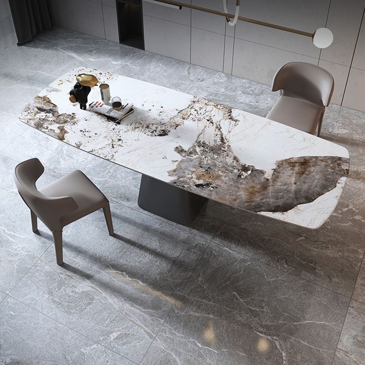 Metal Traditional Luxury Rectangular Dining Table Sintered Stone Top Table with Pedestal Base Clearhalo ' dining_table' 'Dining Tables & Seating' 'Dining Tables' 'furn' 'furn_dining_table' 'Furniture' 'furniture_dining_table' 'Kitchen & Dining Furniture' 'kitchen&dining_furn' 'kitchen' 'kitchen_dining_table' 1200x1200_cf667d18-b3ca-49fb-9c36-ff5399df2958