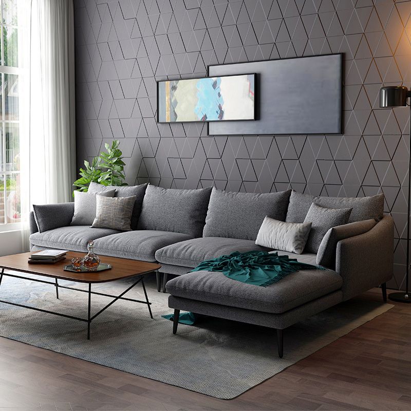 Modern 3/4-seater Fabric Sofa & Chaise Grey Slipcovered Sectional Clearhalo 'furn' 'furn_sectionals' 'Furniture' 'Living Room Furniture' 'Sectionals' 1200x1200_cf6681f8-8db7-4727-9f90-be88dc2d8c13