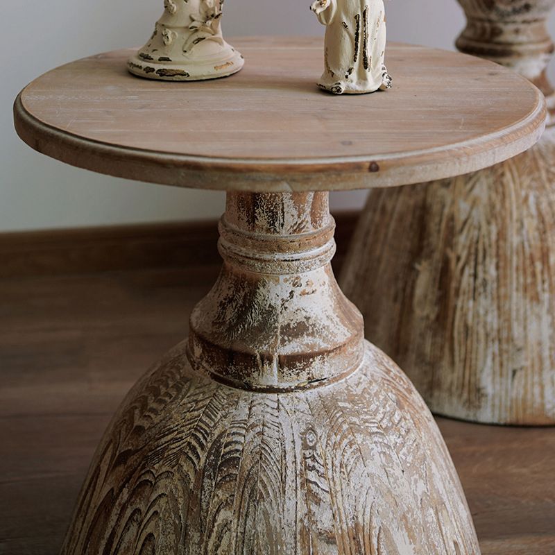 Tavolo laterale rotondo rustico in legno solido Fine laterale del piedistallo