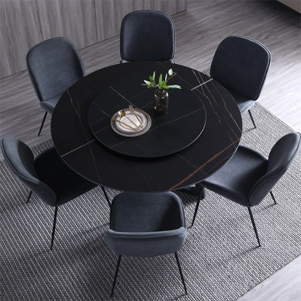Metal and Stone Table Glam Style Simple Home Black Round Dining Table Clearhalo 'Dining Tables & Seating' 'Dining Tables' 'dining_table' 'furn' 'furn_dining_table' 'Furniture' 'Kitchen & Dining Furniture' 1200x1200_cf6907b8-fdcf-4f88-8b74-ea4c84b1dc75