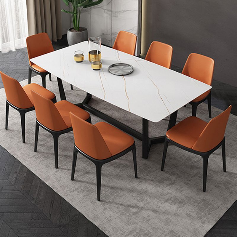 Industrial Sintered Stone Top Dining Table Rectangle Table with Trestle Base Clearhalo 'Dining Tables & Seating' 'Dining Tables' 'dining_table' 'furn' 'furn_dining_table' 'Furniture' 'Kitchen & Dining Furniture' 1200x1200_cf6a538f-8176-415d-8c9a-f7eafda6e9fc