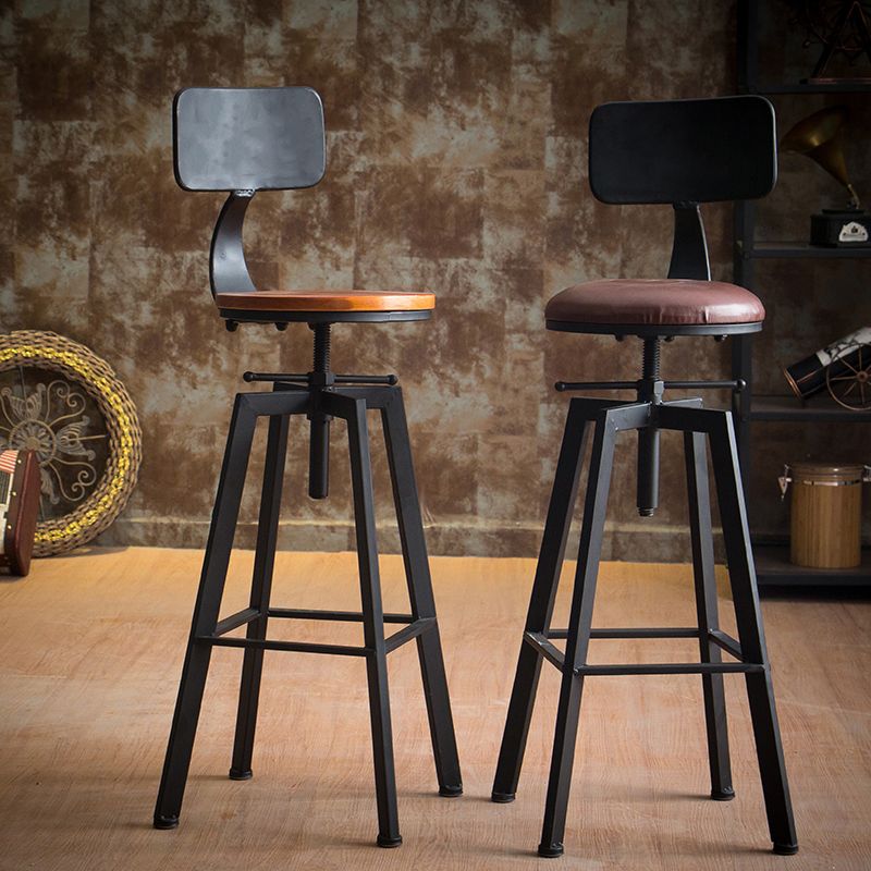 Industrial Leather Wood Counter Bar Stool Armless Adjustable Height Stool Clearhalo 'Bar Furniture' 'Bar Stools' 'bar_stools' 'furn' 'furn_bar_stools' 'furniture_bar_stools' 'Kitchen & Dining Furniture' 'kitchen&dining_furn' 'kitchen' 'kitchen_furn' Furniture' 1200x1200_cf6b9fd5-95da-4655-9c6a-e7d8017d42d1
