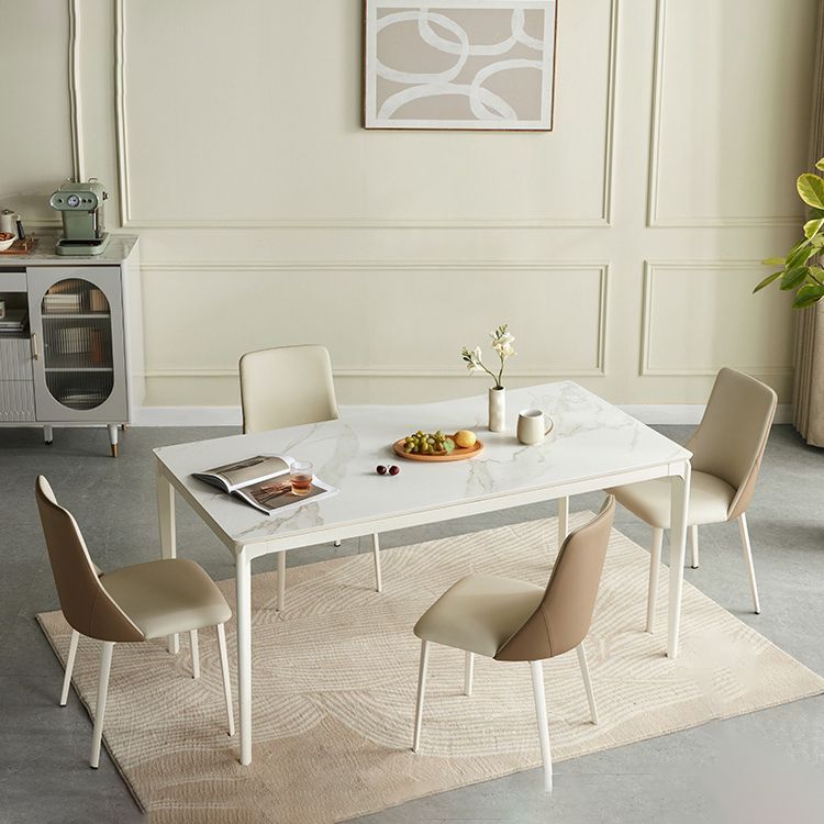 Moderne Stil Steinmöbel 5/7 PCs weiße Rechtecktisch mit Essstuhl
