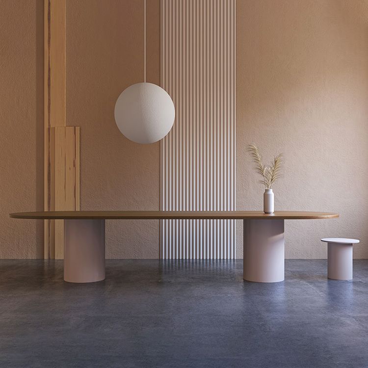 Oval Modern Dining Table Solid Wood Fixed Table with Double Pedestal Base Clearhalo ' dining_table' 'Dining Tables & Seating' 'Dining Tables' 'furn' 'furn_dining_table' 'Furniture' 'furniture_dining_table' 'Kitchen & Dining Furniture' 'kitchen&dining_furn' 'kitchen' 'kitchen_dining_table' 1200x1200_cf6e7f46-ec43-4126-baa1-60ffed2bf27a