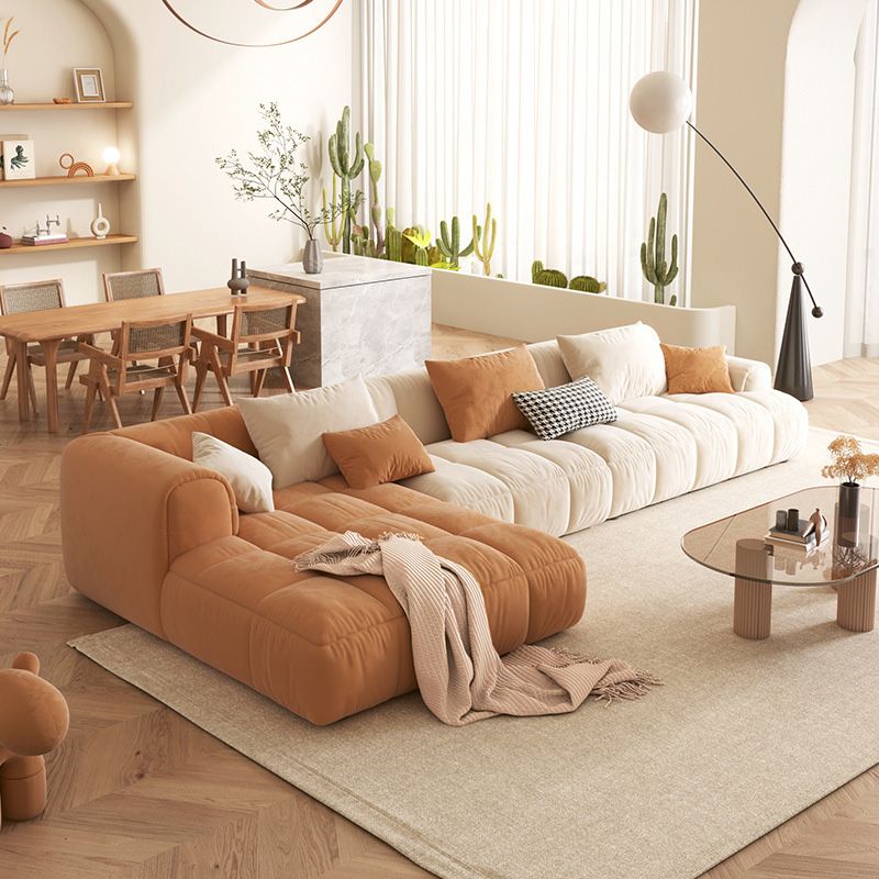 L-Shape Velvet Sectional with Recessed Arm and Pillow Back for Apartment Clearhalo 'furn' 'furn_sectionals' 'Furniture' 'Living Room Furniture' 'Sectionals' 1200x1200_cf710bfd-3fed-46a9-aadc-6db9c43d7be9