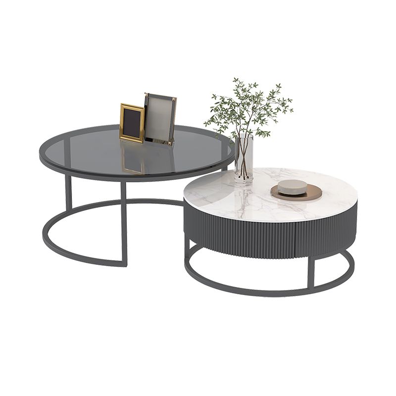 Frame Coffee Table Glass Top Cocktail Table with Storage Drawers