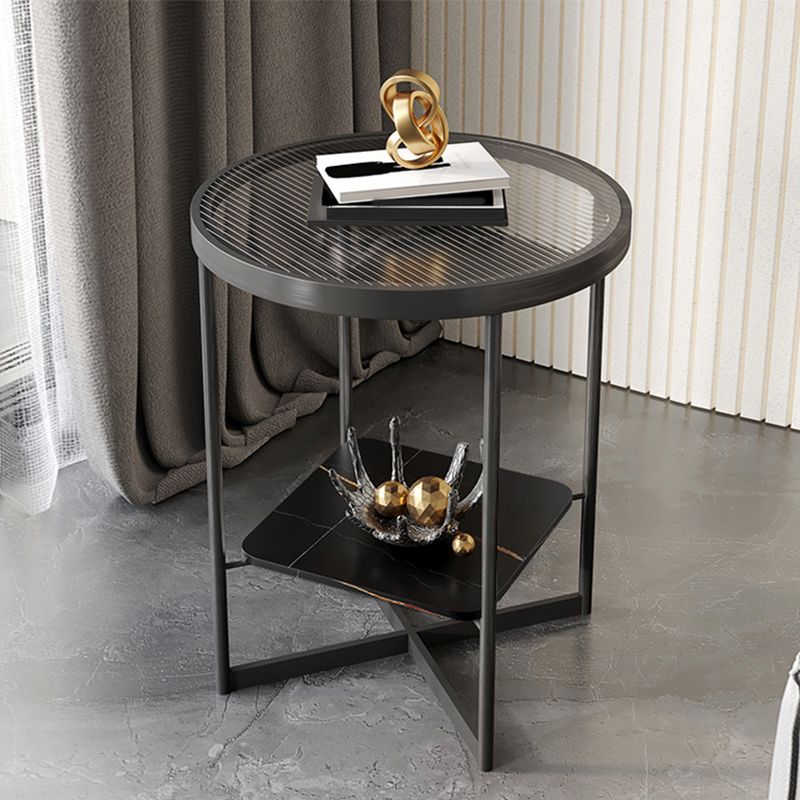 Modern Glass Round Side End Table Cross Legs Sofa Corner Table Clearhalo 'Coffee & Accent Tables' 'End & Side Tables' 'end_side_tables' 'furn' 'furn_end_side_tables' 'Furniture' 'Living Room Furniture' 1200x1200_cf74792e-35e2-4658-a42a-b685abd2bebf