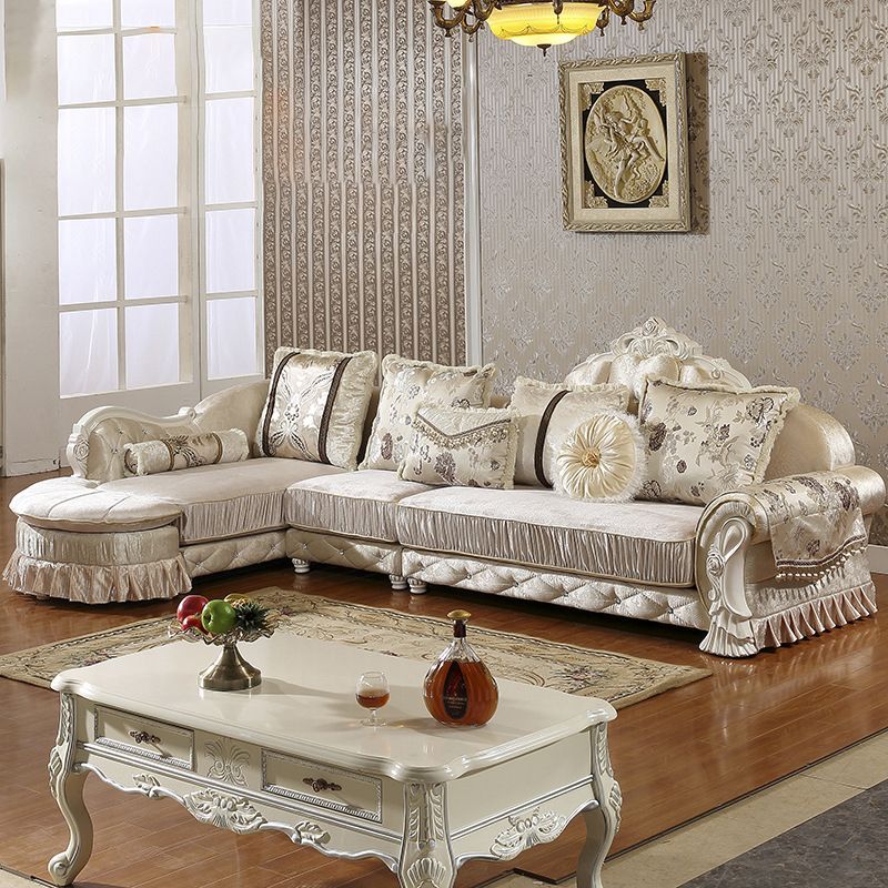 Divano a 4 posti in legno tradizionale di divano braccio svasato con cuscini