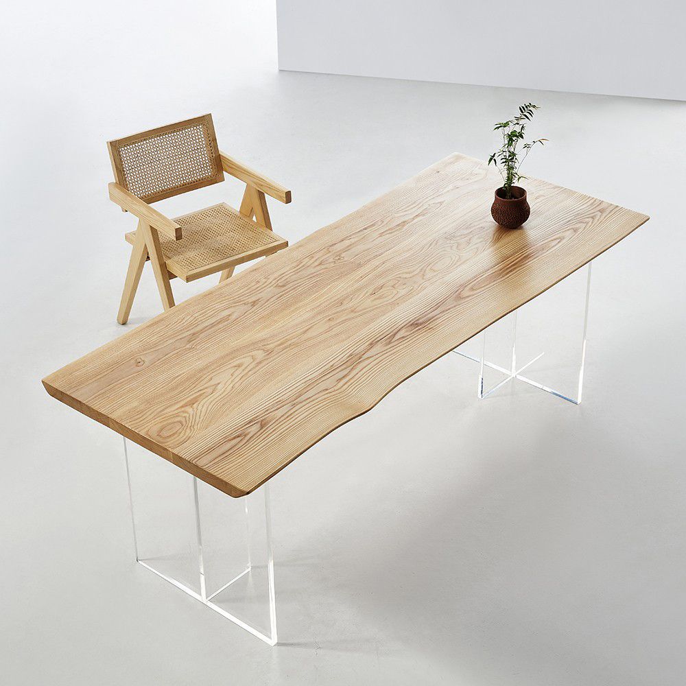 Solid Wood Dining Table Contemporary Rectangle Dining Table with Double Pedestal Base