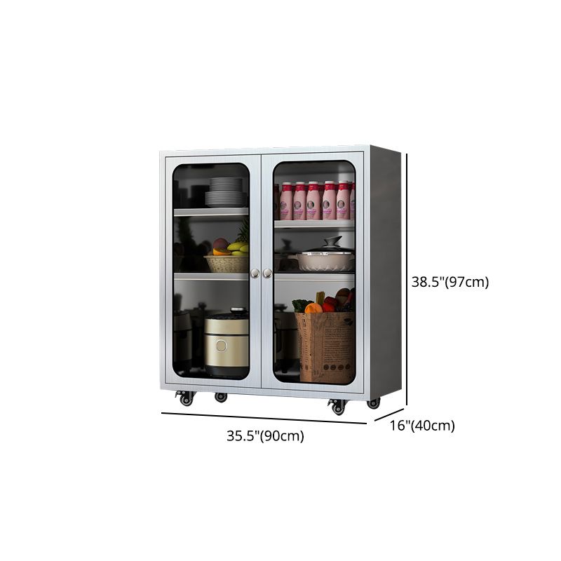 Modern Stainless Steel Dining Server Silver Adjustable Shelving Cabinets with Door Clearhalo 'buffet_sideboard' 'Buffets & Sideboards' 'furn' 'furn_buffet_sideboard' 'Furniture' 'furniture_buffet_sideboard' 'Kitchen & Dining Furniture' 1200x1200_cf7aa870-f2f6-4921-a745-c1402eedd8ec