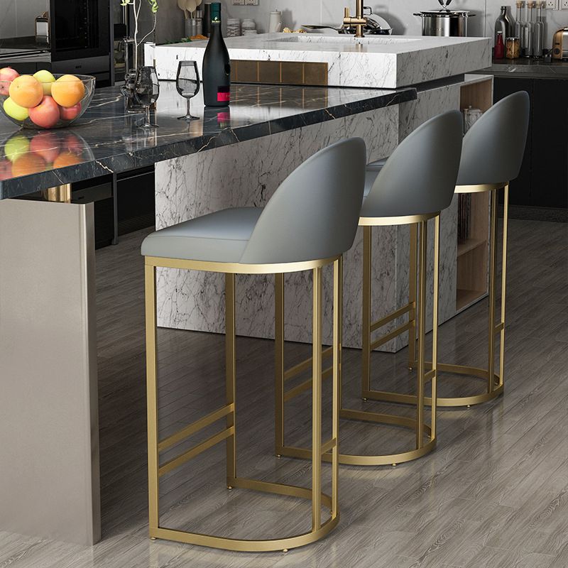 Glam Backrest Counter Stool Iron Kitchen Bar Stool with Leather Cushion and Pedal Clearhalo 'Bar Furniture' 'Bar Stools' 'bar_stools' 'furn' 'furn_bar_stools' 'Furniture' 'Kitchen & Dining Furniture' 1200x1200_cf7dc2ab-ff39-4634-8a46-48eb16805790