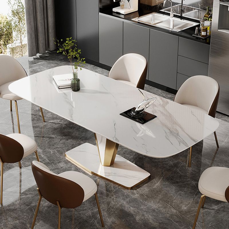 Luxurious Sintered Stone Dining Set Rectangle 1/4/5/7 Pieces Dinette Table Set in White Clearhalo 'Dining Room Sets' 'Dining Tables & Seating' 'dining_room_set' 'furn' 'furn_dining_room_set' 'Furniture' 'Kitchen & Dining Furniture' 1200x1200_cf7dc5d7-0672-45e9-8549-4dc5ea2f5fc1