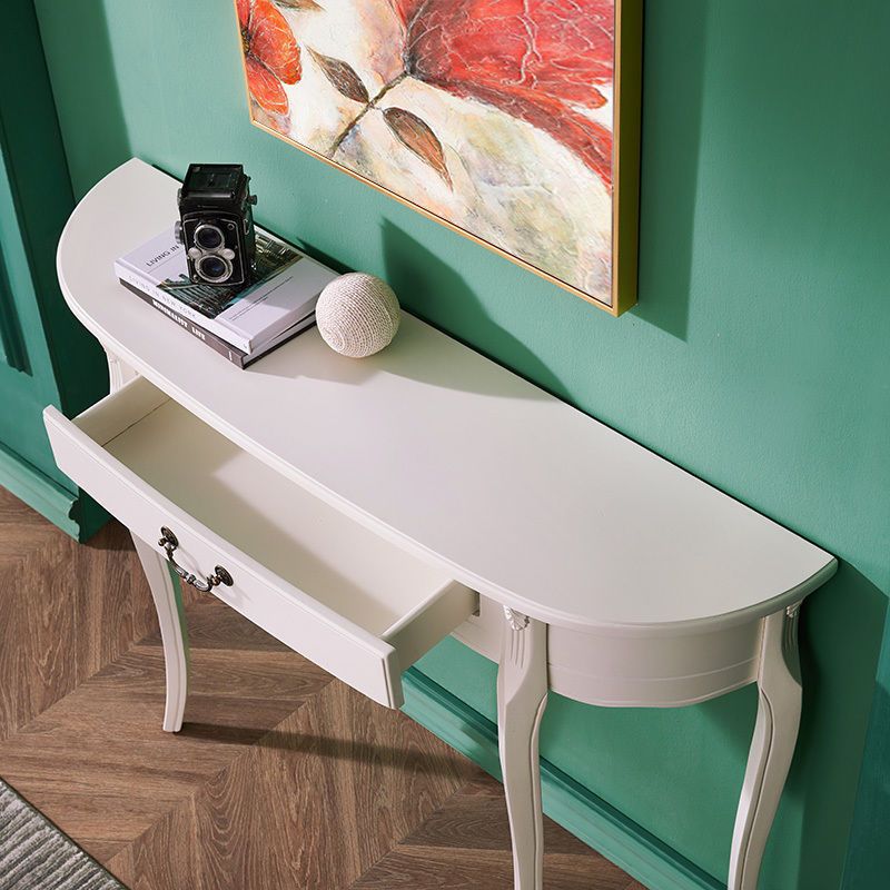 Mesa de consola moderna de mediados de siglo con 1 cajón y 4 piernas de madera