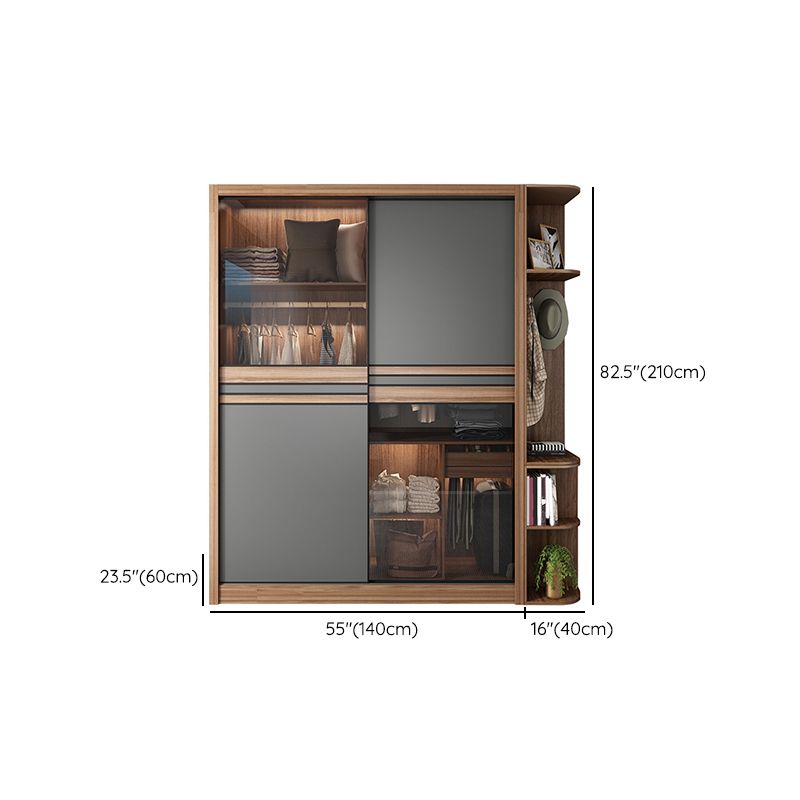 Brauner und grauer Aufbewahrungsschrank moderner Schiebetürschrank mit Schubladen