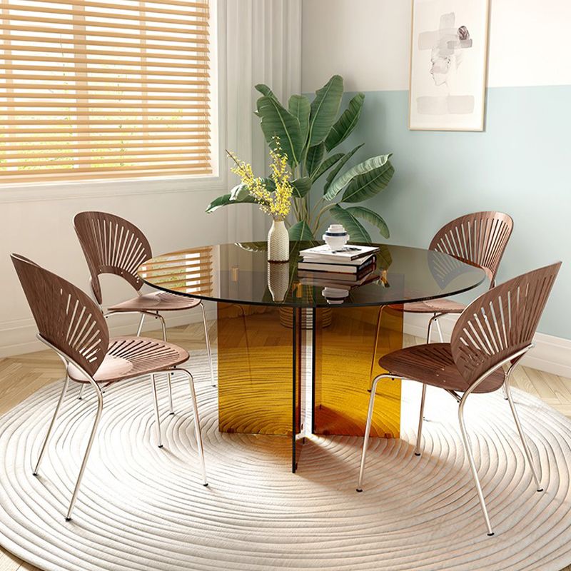 Round Glass Dining Table Modern Style Dining Table for Home Use Clearhalo 'Dining Tables & Seating' 'Dining Tables' 'dining_table' 'furn' 'furn_dining_table' 'Furniture' 'furniture_dining_table' 'Kitchen & Dining Furniture' 'kitchen' 'kitchen_dining_table' 1200x1200_cf863133-628c-49d4-90f7-16d53b03ec5c
