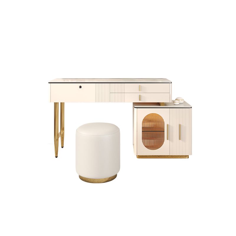 Ensemble de vanité 2/3 pièces, table avec dessus en pierre et 4 tiroirs de rangement, beige