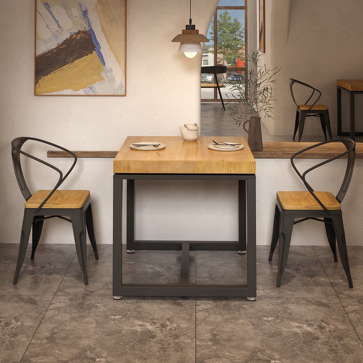Solid Wood Industrial Dining Table Trestle Base Square Table for Dinning Room Clearhalo ' dining_table' 'Dining Tables & Seating' 'Dining Tables' 'furn' 'furn_dining_table' 'Furniture' 'furniture_dining_table' 'Kitchen & Dining Furniture' 'kitchen&dining_furn' 'kitchen' 'kitchen_dining_table' 1200x1200_cf8cc544-277f-47dc-beaa-3fba895d00d0