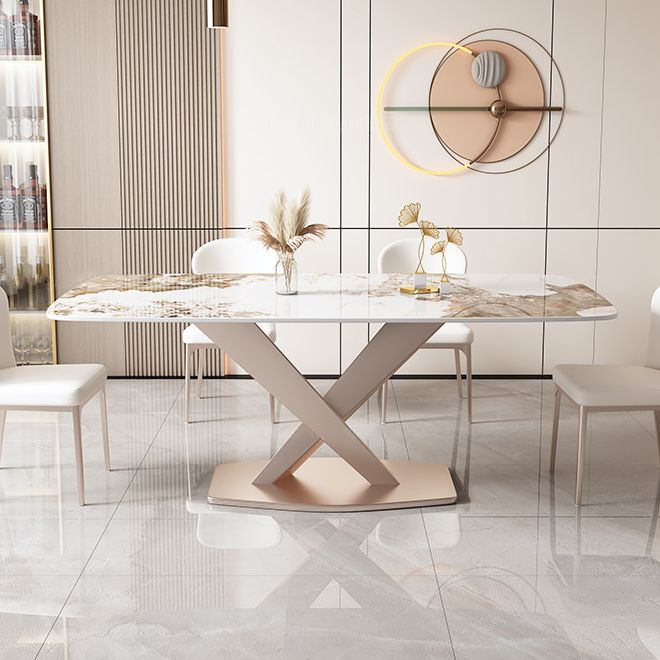 Glam Stone Rectangle Dining Table Metal Base for Dining Room Clearhalo 'Dining Tables & Seating' 'Dining Tables' 'dining_table' 'furn' 'furn_dining_table' 'Furniture' 'Kitchen & Dining Furniture' 1200x1200_cf8f8812-01b0-45ba-bfd3-b4f467699596