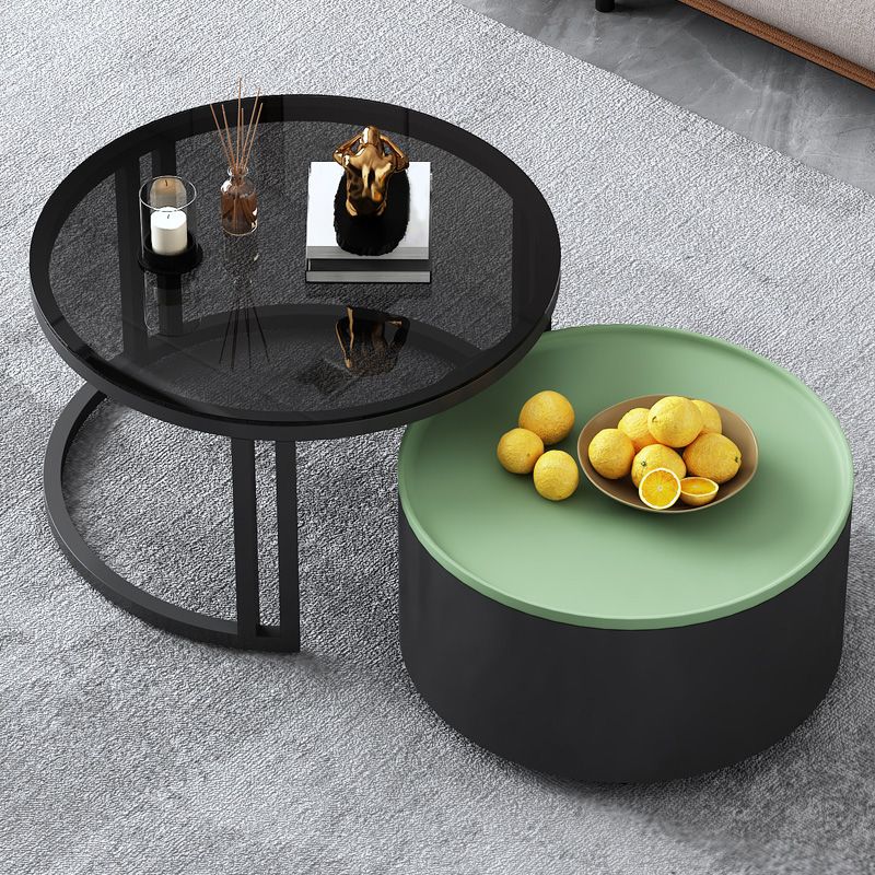 Modern Style Wooden&tempered Glass Top Circular Nested Coffee Table Clearhalo 'Coffee & Accent Tables' 'Coffee Tables' 'coffee_tables' 'furn' 'furn_coffee_tables' 'Furniture' 'furniture_coffee_tables' 'Living Room Furniture' 1200x1200_cf90bdc8-9ef7-41fb-8891-6872ec0234dd