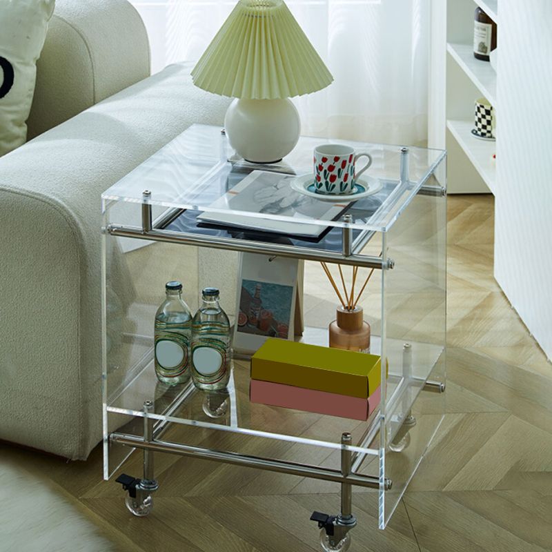 Acrylic End Table with Casters 21.7" Tall Rectangular Side Table with Storage Shelf Clearhalo 'Coffee & Accent Tables' 'End & Side Tables' 'end_side_tables' 'furn' 'furn_end_side_tables' 'Furniture' 'Living Room Furniture' 1200x1200_cf93112d-d5b1-43cd-a52a-aedab6d77720