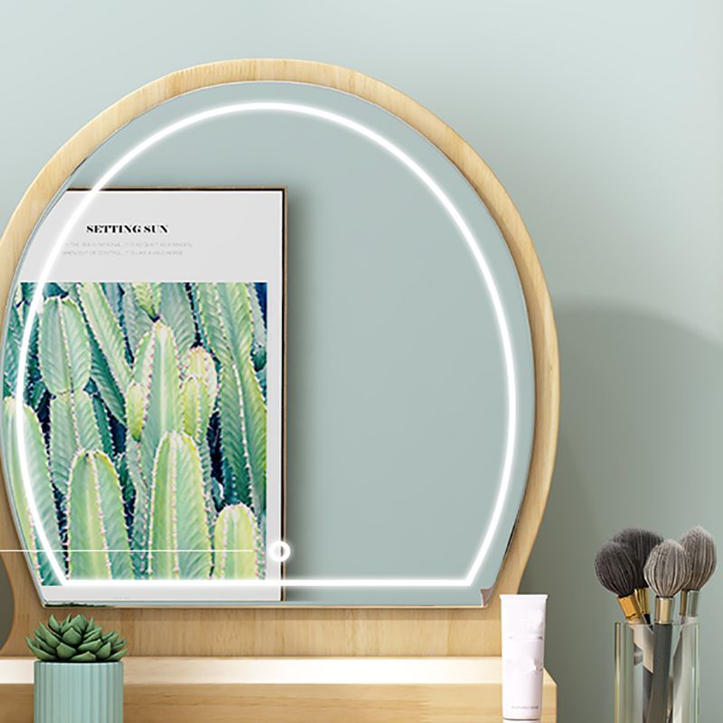 Set di vanità in gomma con sgabello e specchio scandinavo 4 cassetti