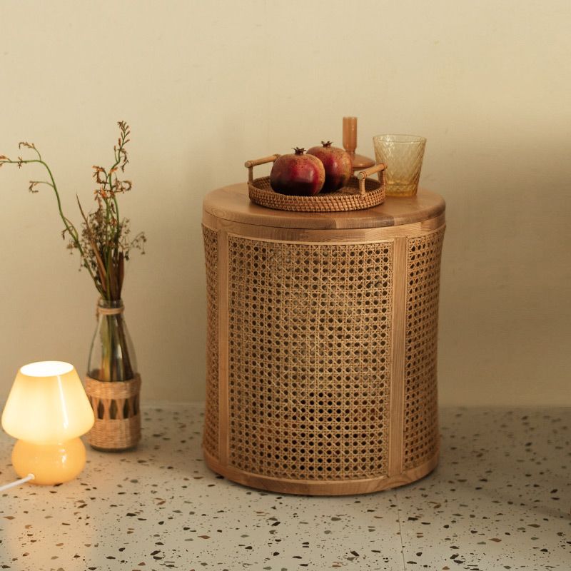 17.71 " Tall Solid Wood Round Top Side Table Drum Base End Table