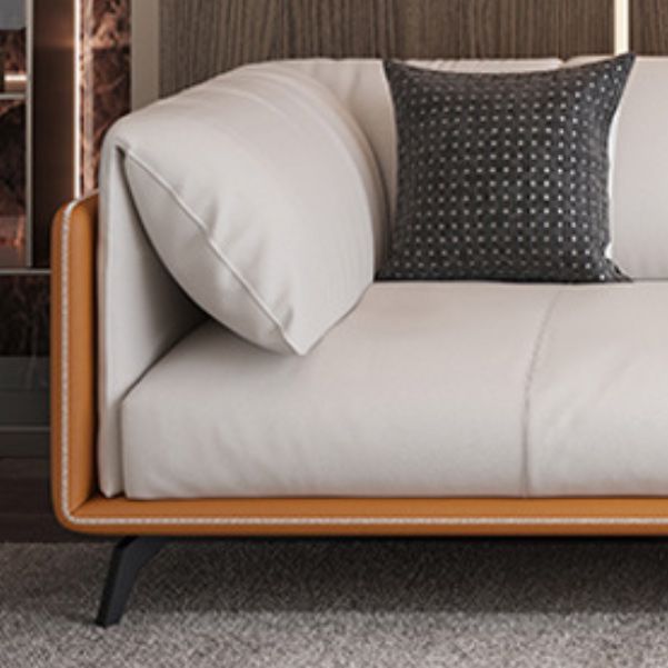 Contemporary Faux Leather Sofa with Tuxedo Arm in Orange and White Clearhalo 'furn' 'furn_sofas' 'Furniture' 'Living Room Furniture' 'Sofa' 'sofas' 1200x1200_cf983e03-ba7f-4ee1-b430-526b673a5e84