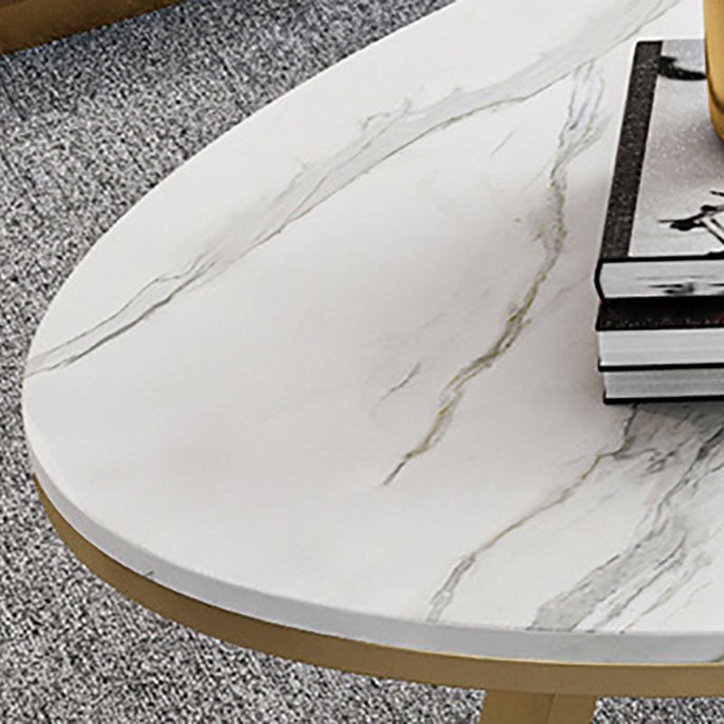 Tavolino da caffè in pietra ovale bianca con tavolino da cocktail a base di ferro