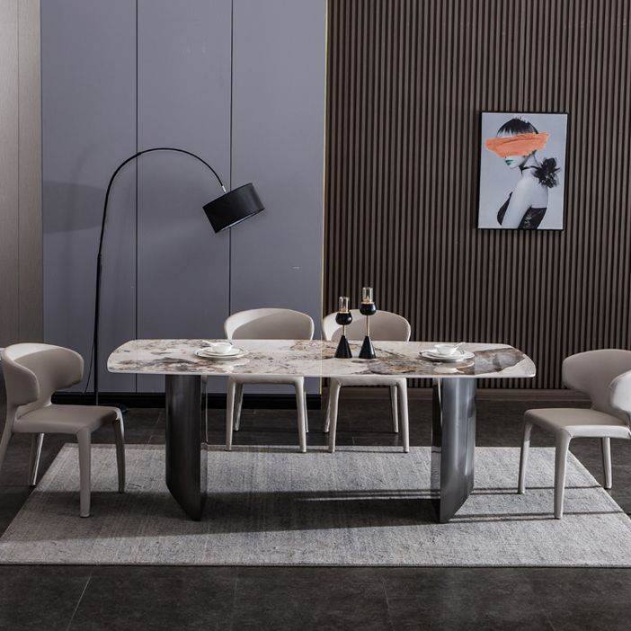 Tavolo in pietra sinterizzato per il ristorante tavolo da pranzo industriale industriale con doppio piedistallo