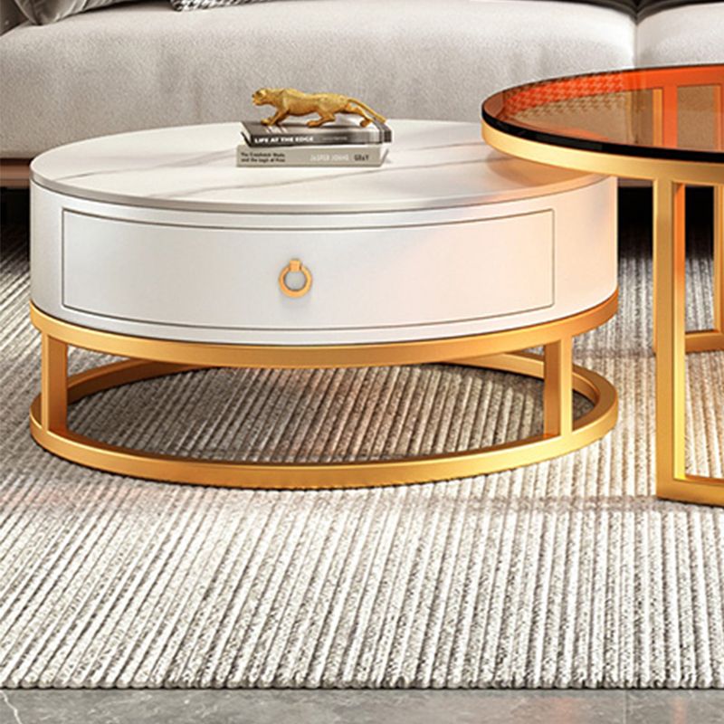 Round Nesting Coffee Table Set Frame Glass Coffee Table with Drawer Clearhalo 'Coffee & Accent Tables' 'Coffee Tables' 'coffee_tables' 'furn' 'furn_coffee_tables' 'Furniture' 'Living Room Furniture' 1200x1200_cf9cfc0a-998e-4fb8-877b-6c7fd5847fde