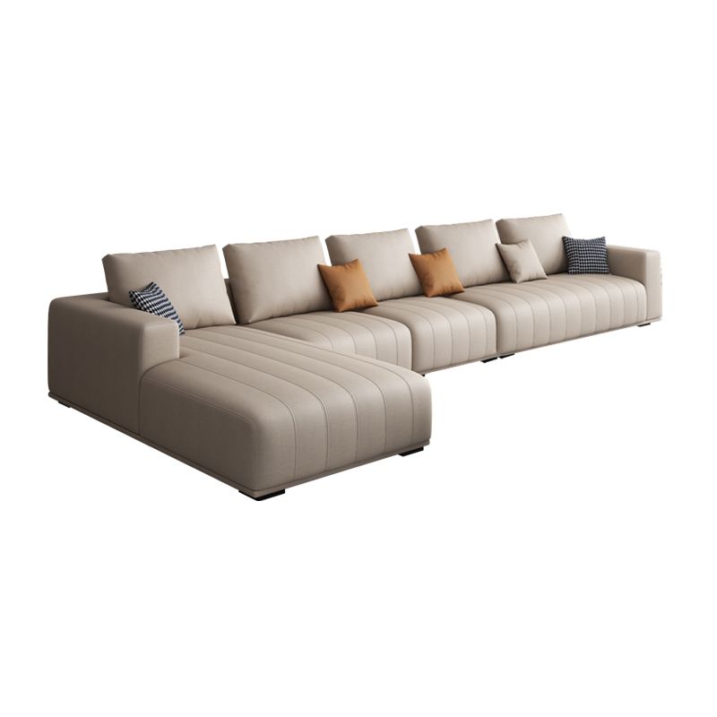 Beige Modern Faux Leather Square Arm Sofa/Sectional with Pillowed Back Cushions Clearhalo 'furn' 'furn_sectionals' 'Furniture' 'furniture_sectionals' 'kitchen' 'kitchen_sectionals' 'Living Room Furniture' 'Sectionals' 1200x1200_cfab26c1-05ae-4f65-ba34-345b24e7db24