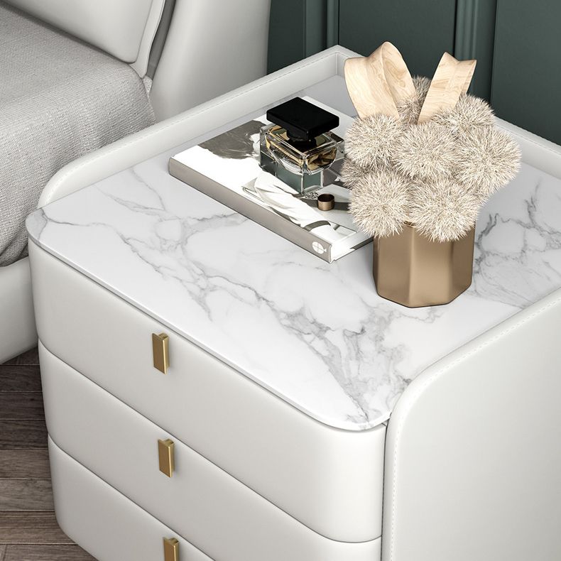 Steen Top Nightstand 3-ladjes lederen nachttafel met 4 poten