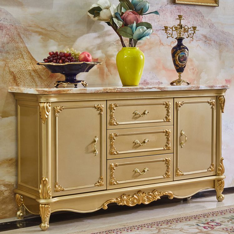Sideboard glam sideboard in legno massiccio oro con 2 porte per soggiorno
