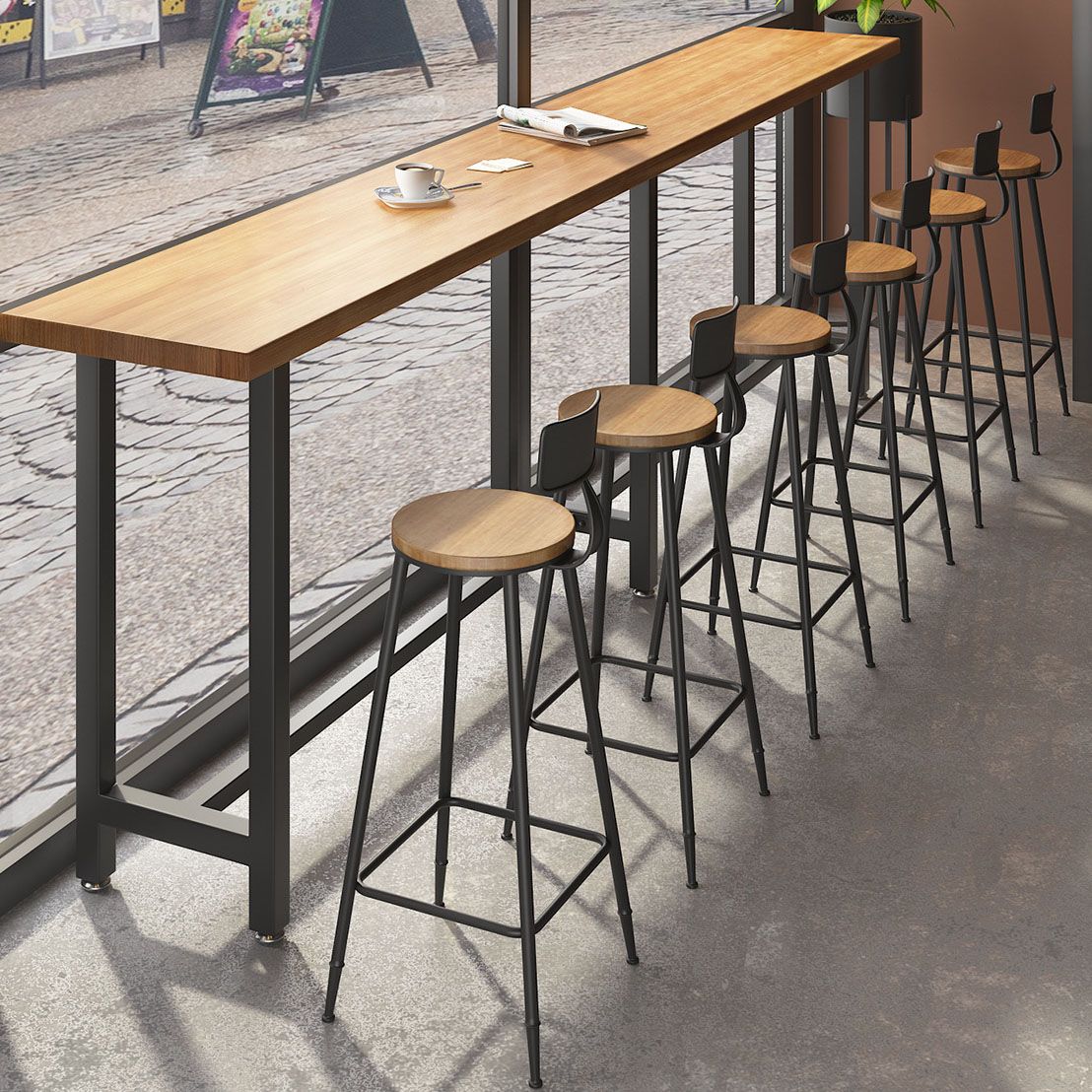 Tavolo da bar in stile industriale Set da bancone in legno massello rettangolare da 1/7 pezzi