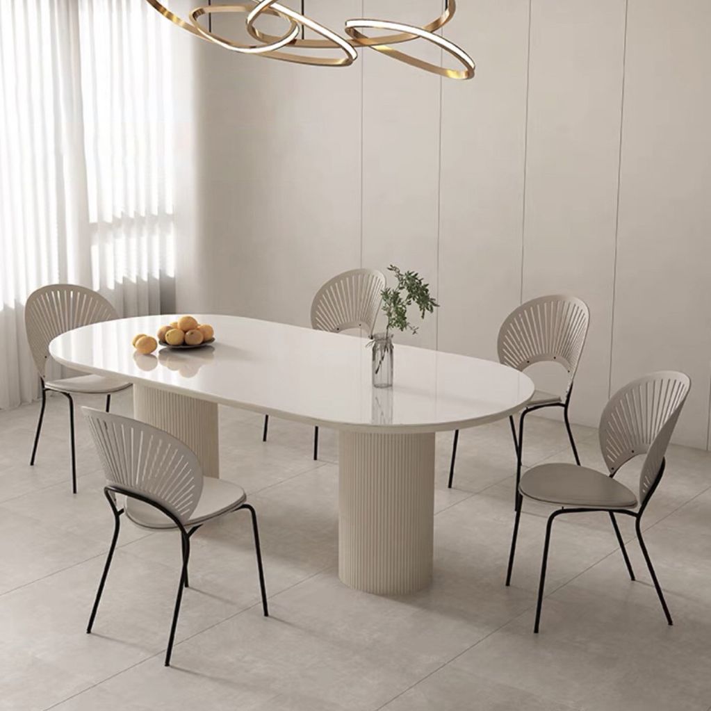Contemporary Dining Table White Sintered Stone Double Pedestal Desk Clearhalo 'Dining Tables & Seating' 'Dining Tables' 'dining_table' 'furn' 'furn_dining_table' 'Furniture' 'Kitchen & Dining Furniture' 1200x1200_cfb76c23-692b-4575-a094-1ddaa058233f