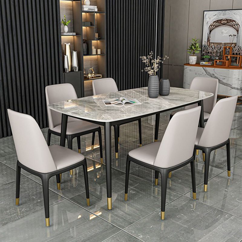Industrial Dining Rectangle Table Sintered Stone Table with Metal Legs for Home Clearhalo 'Dining Tables & Seating' 'Dining Tables' 'dining_table' 'furn' 'furn_dining_table' 'Furniture' 'Kitchen & Dining Furniture' 1200x1200_cfb9e741-301f-496d-9bc4-1551c80f9954