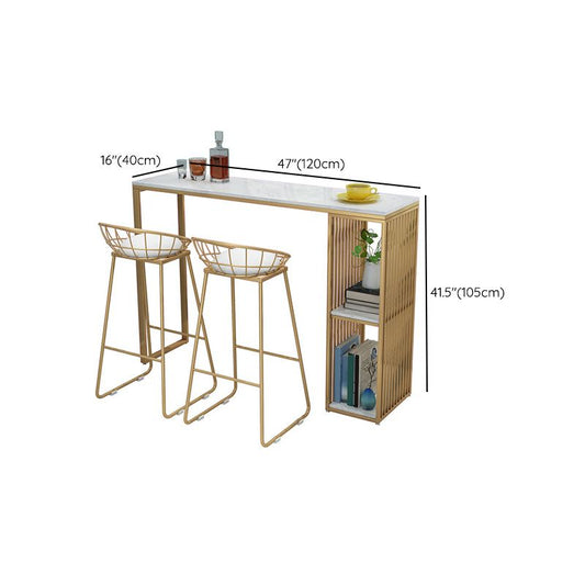 Tavolo da pub a base d'oro in finta tavolo da bar in marmo e bianco con 2 ripiani