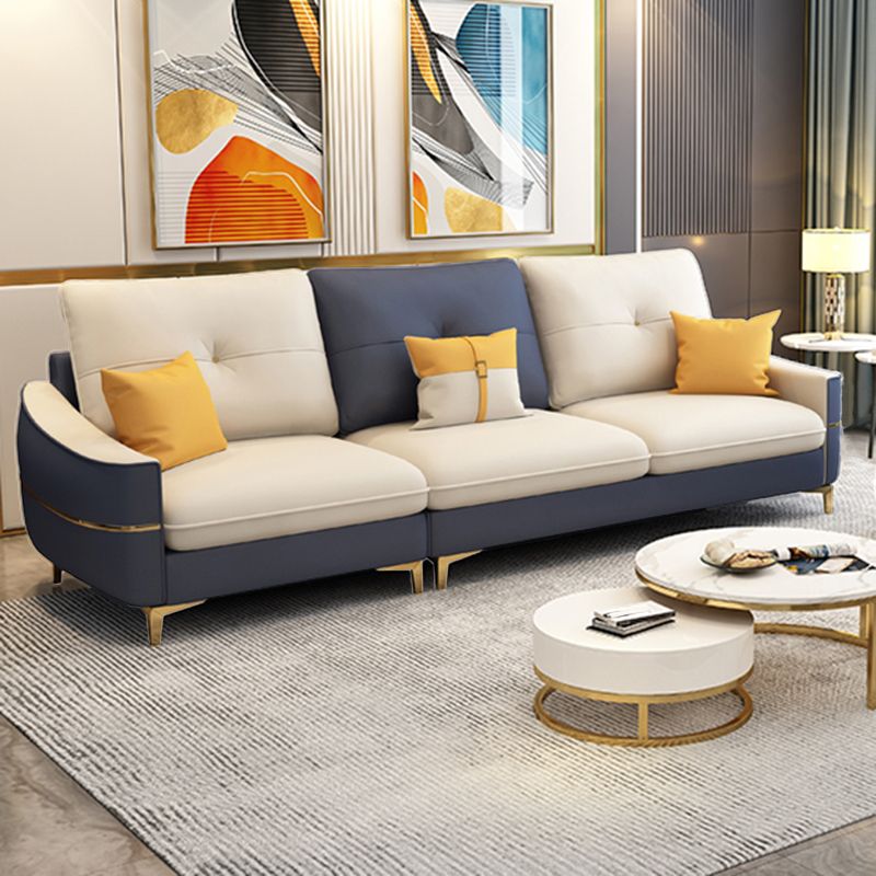 Square Arm Faux Leather Furniture Sectionals in Blue and White Clearhalo 'furn' 'furn_sectionals' 'Furniture' 'Living Room Furniture' 'Sectionals' 1200x1200_cfbaffee-5fca-4215-aa53-c49ed16e0738