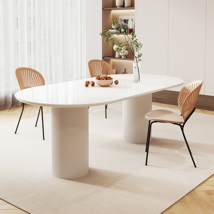 White Contemporary Dining Room Dinner Kitchen Table Double Pedestal Dinner Table