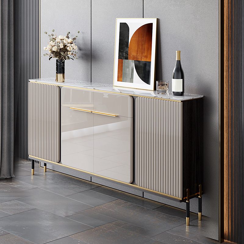Stone Credenza Contemporary Style Adjustable Shelving Server with Cabinets and Drawers Clearhalo 'buffet_sideboard' 'Buffets & Sideboards' 'furn' 'furn_buffet_sideboard' 'Furniture' 'Kitchen & Dining Furniture' 1200x1200_cfbdec54-2dca-4cc1-8c36-fbc88a151e8f