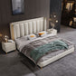 Contemporary Wingback Bed with Upholstered Headboard, 51" Tall Solid Color Bed