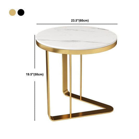 Contemporary White Round End Table Slate Top Frame Side Table