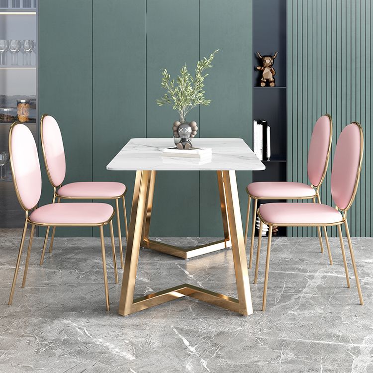 Glam Iron Dinette Set 1/2/5 Pieces Dining Table Set with Rectangle Sintered Stone Top Clearhalo 'Dining Room Sets' 'Dining Tables & Seating' 'dining_room_set' 'furn' 'furn_dining_room_set' 'Furniture' 'furniture_dining_room_set' 'Kitchen & Dining Furniture' 1200x1200_cfc22954-4323-4ed9-9dee-3d5fa9bf6966